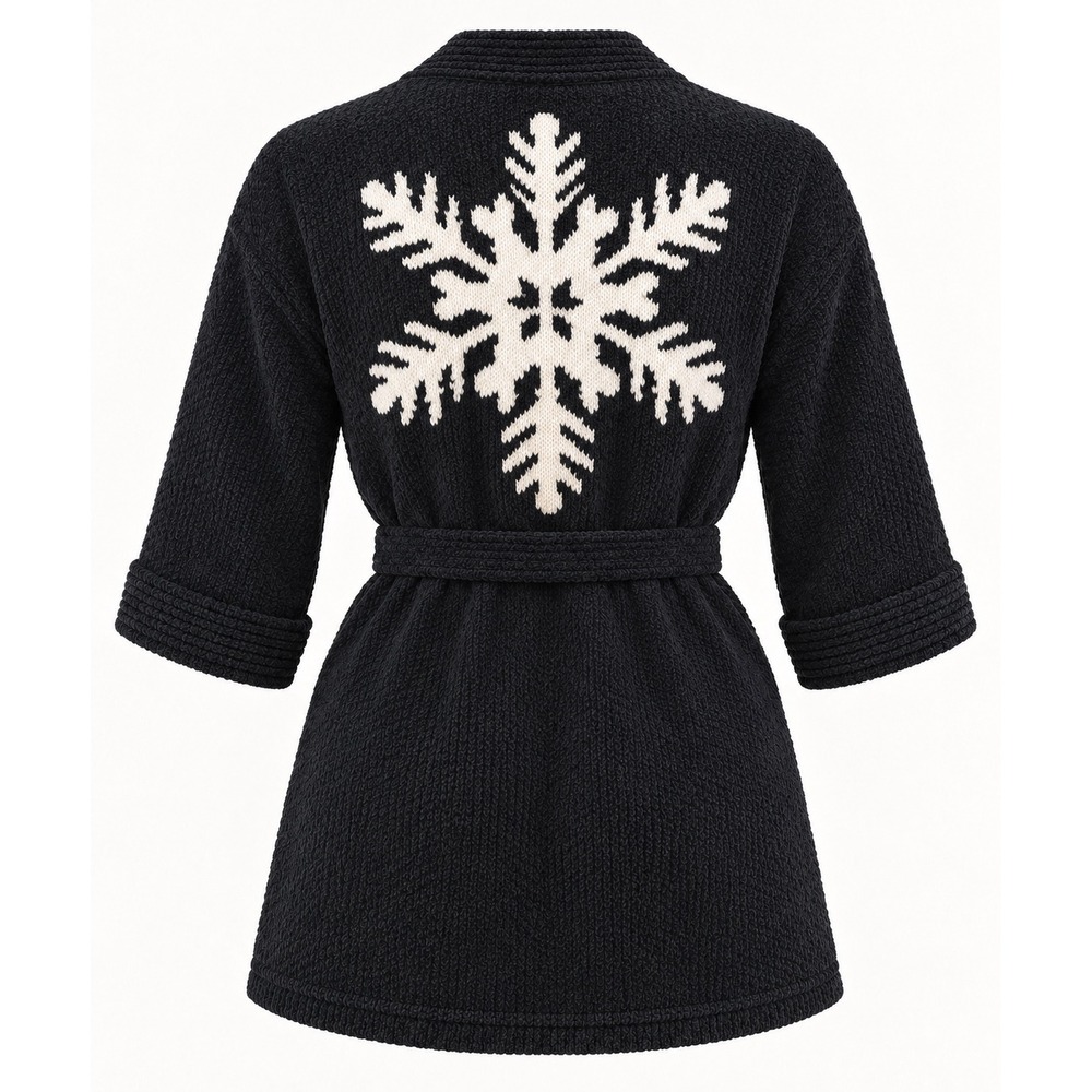 Victorias Secret Holiday Snowflake Robe Black White Knit Plush Belted XS/S